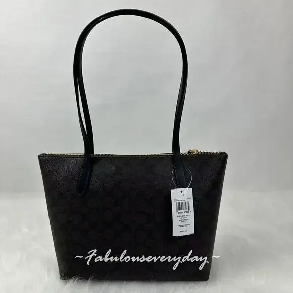 Coach Fiona Zip Tote Bag In Signature Canvas/Gold/Walnut/Black CBT18 NWT - Picture 3 of 8